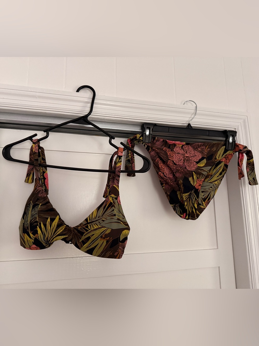 Volcom Dark Tropical Floral Tie-Side Bikini Set - Black, Olive, Pink